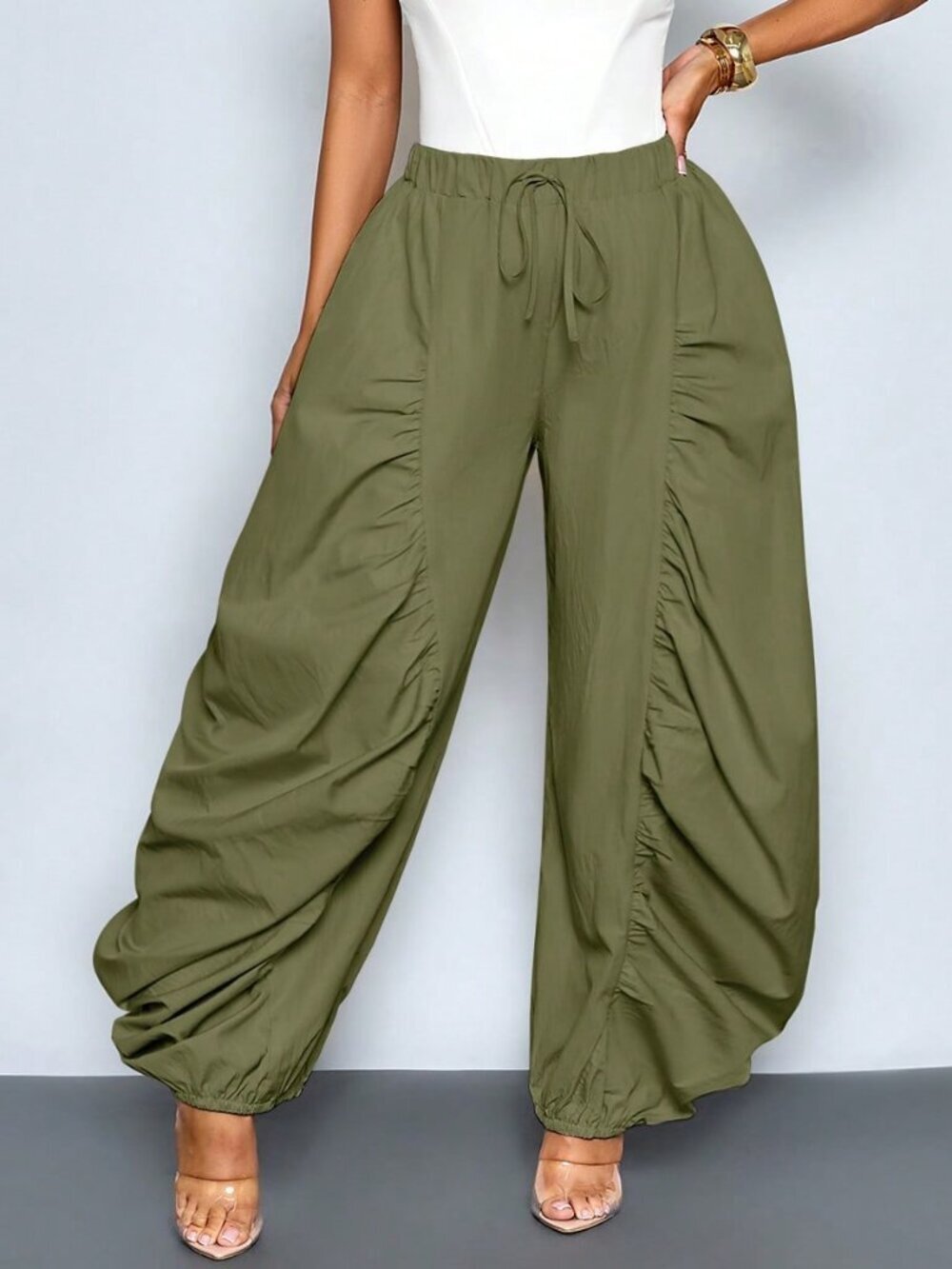Ruched Lantern Jogger Pants for Casual Wear