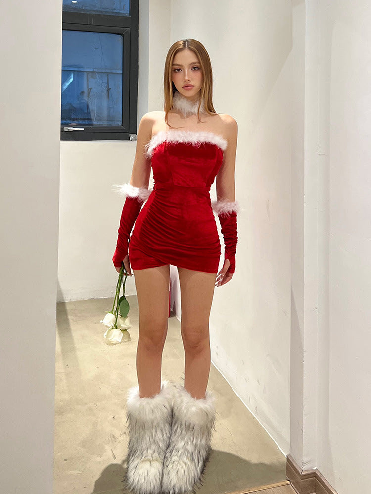 Christmas Themed Off The Shoulder Bodycon Dress
