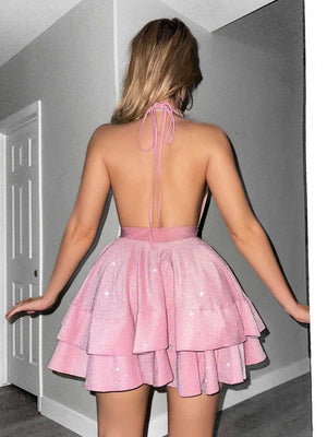Deep V-Neck Ruffled Elegance Dress