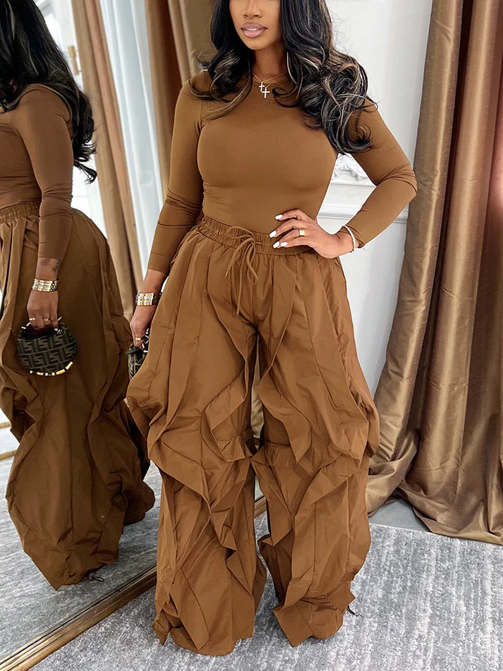 Sleek Top & Windbreaker Pleated Pants Sets