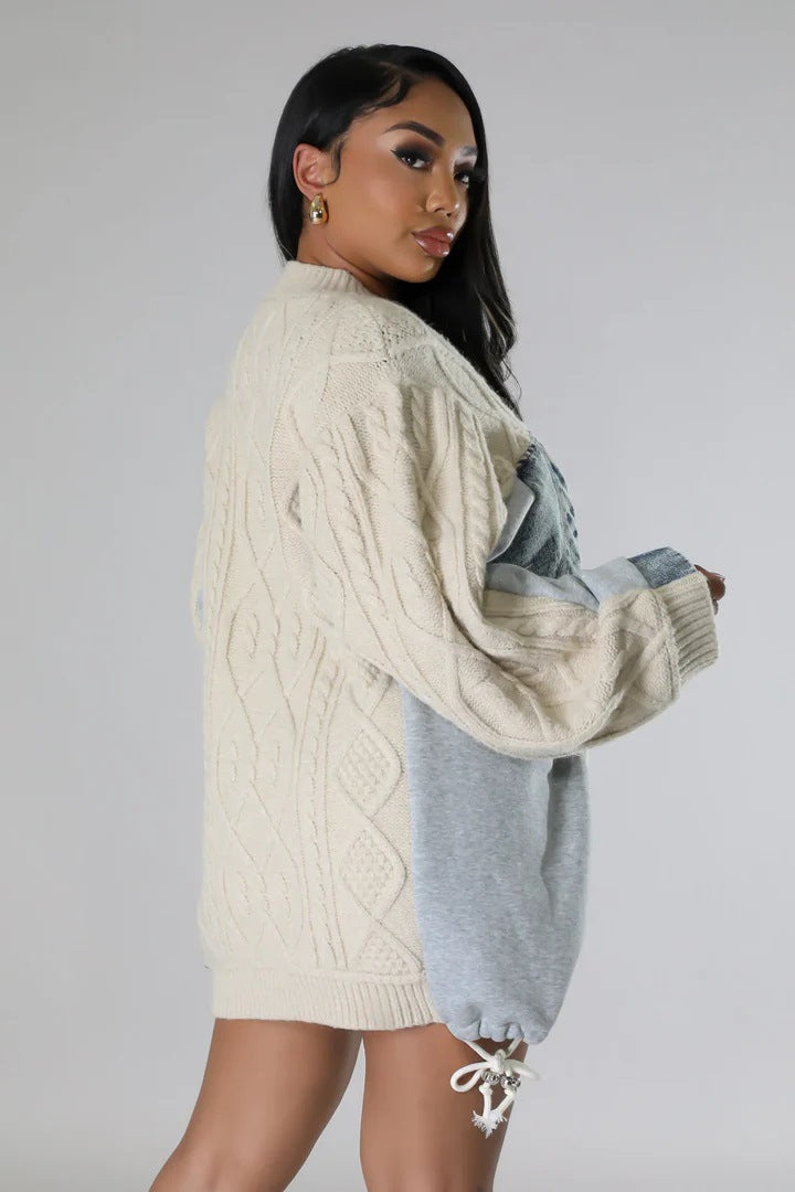 Contrast-Color Patchwork Knit Sweaters