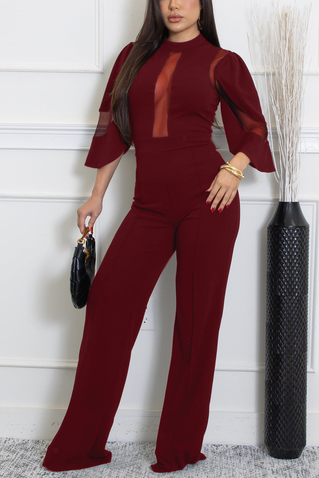 Mesh Tie-Front Jumpsuits