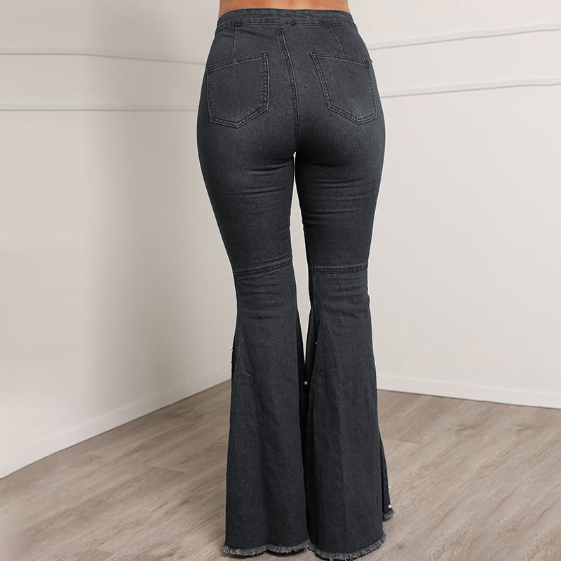Stretch Beaded Denim Jeans