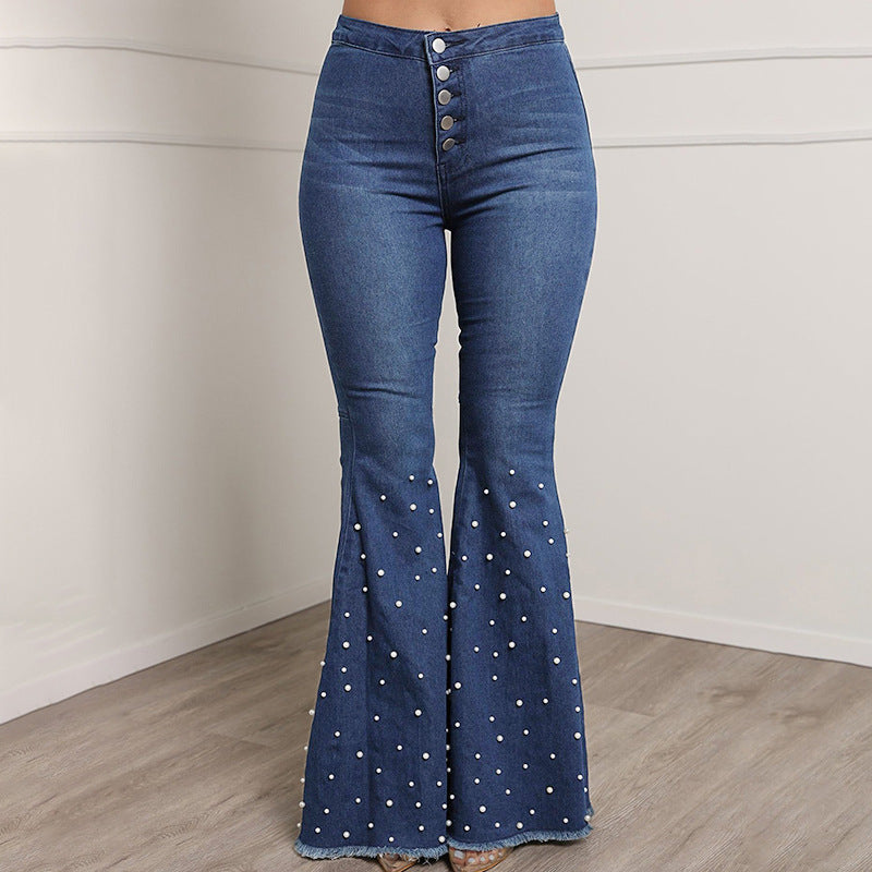 Stretch Beaded Denim Jeans