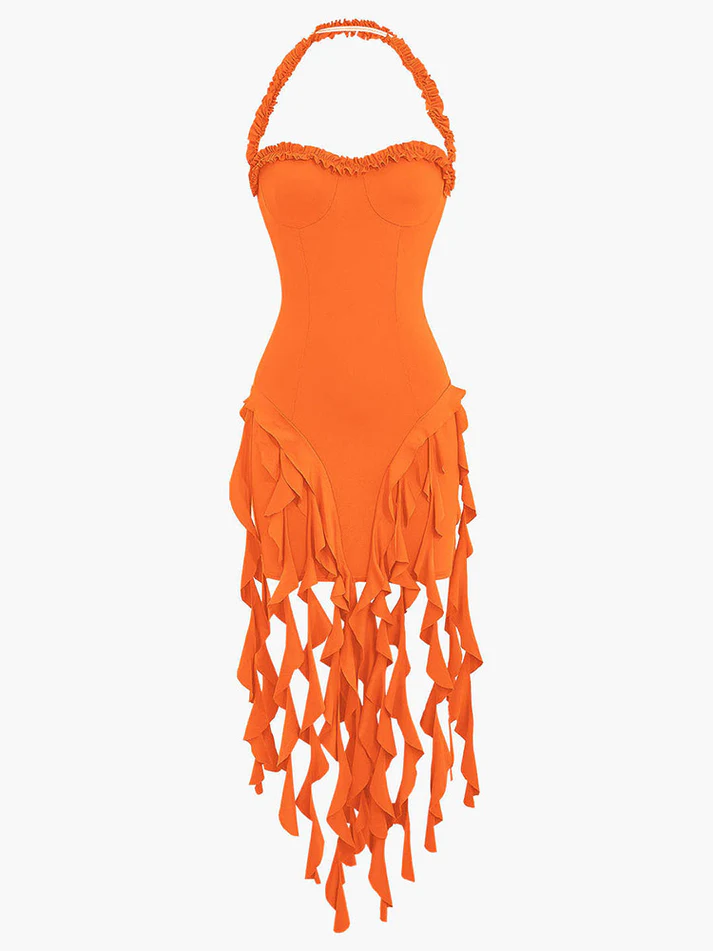 Ruffle Trim Halter Dresses
