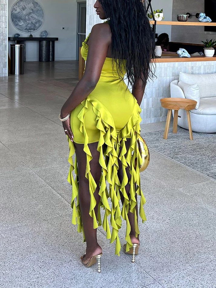 Ruffle Trim Halter Dresses
