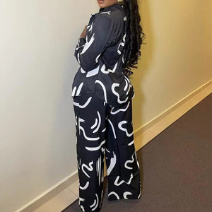 Printed Long-Sleeve High-Waisted Trouser Sets