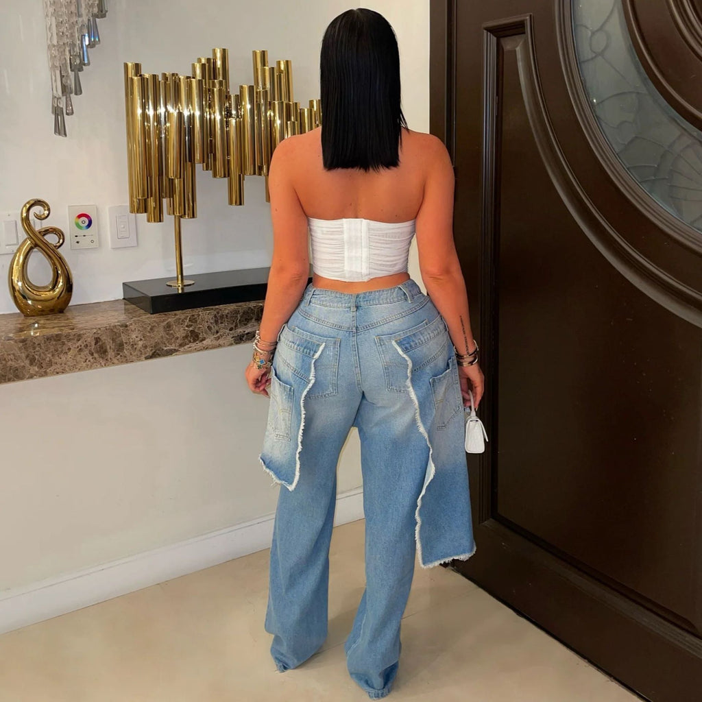 Distressed Patchwork Decorative Jeans