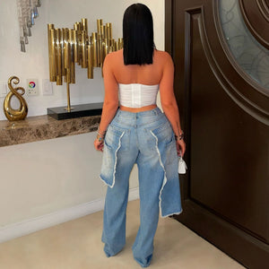Distressed Patchwork Decorative Jeans