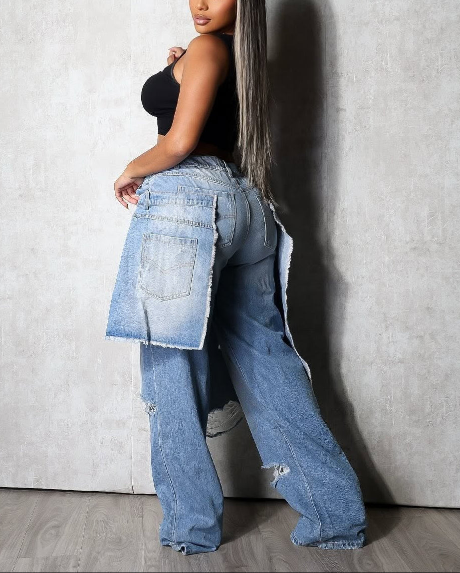 Distressed Patchwork Decorative Jeans