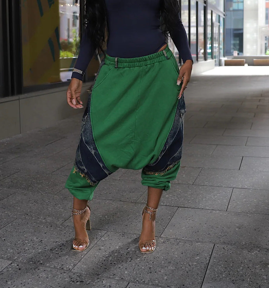 Patchwork Denim Harem Pants
