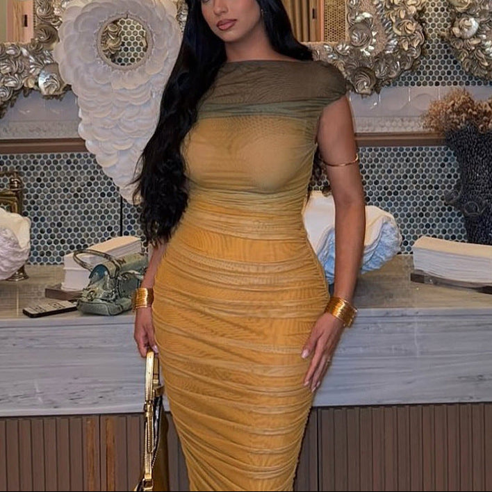 Color-Blocked Ruffled Ombre Dresses