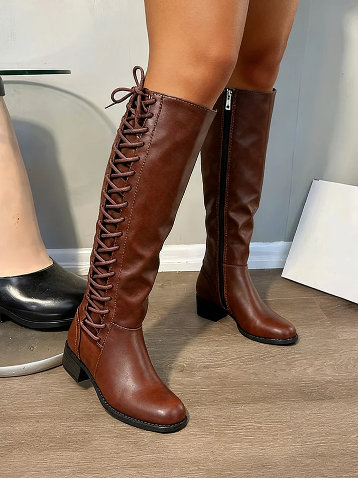 Side Lace-Up Leather Boots