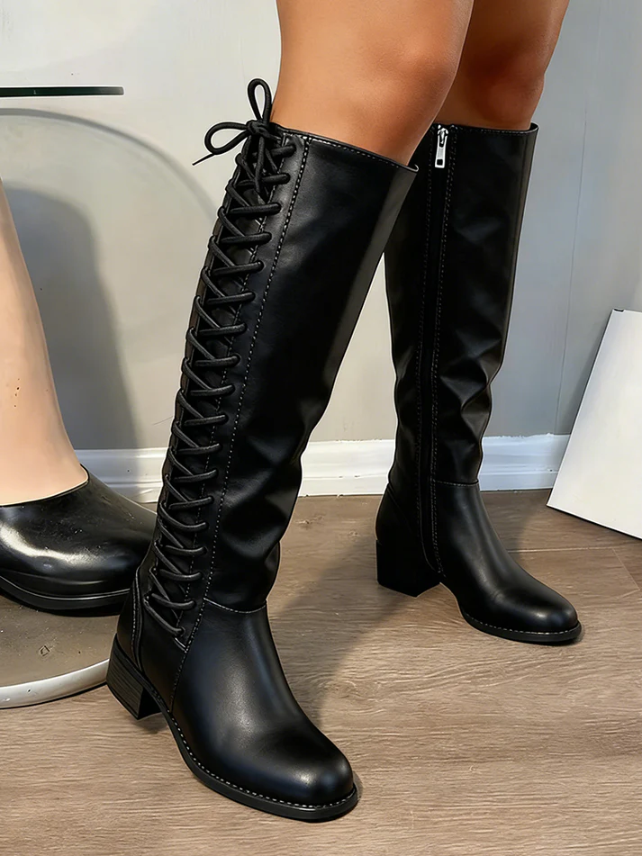 Side Lace-Up Leather Boots