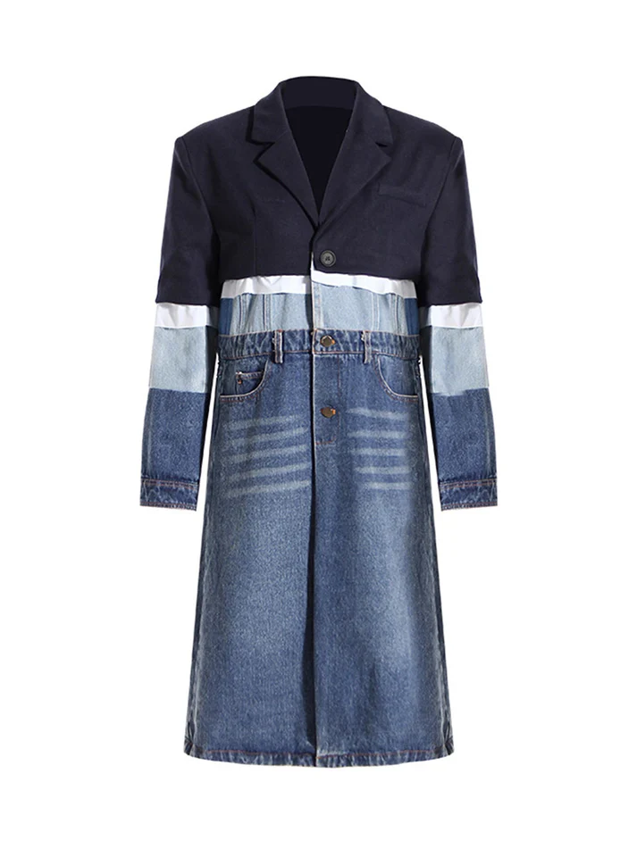 Denim Patchwork Trench Coats