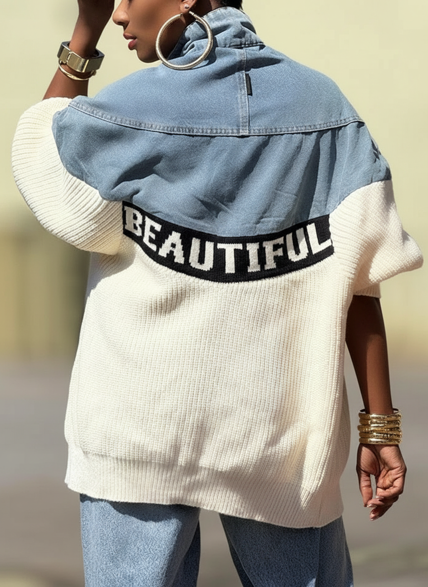 Chic Knit Denim Contrast Jackets