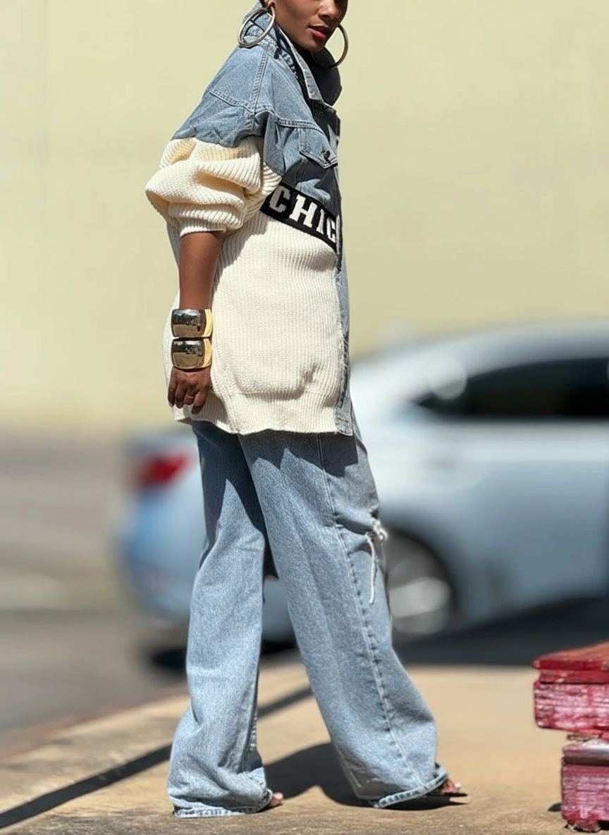 Chic Knit Denim Contrast Jackets