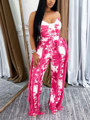 Tie Dye Bodysuit And Fringe Pants Sets