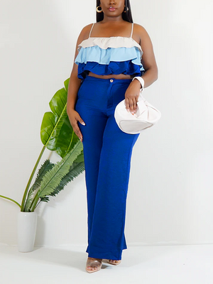 Ruffle Crop Tops And Wide-Leg Pants Sets