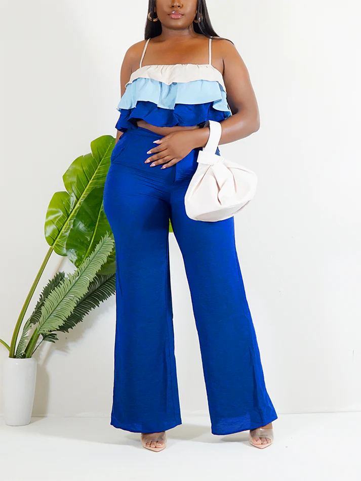 Ruffle Crop Tops And Wide-Leg Pants Sets