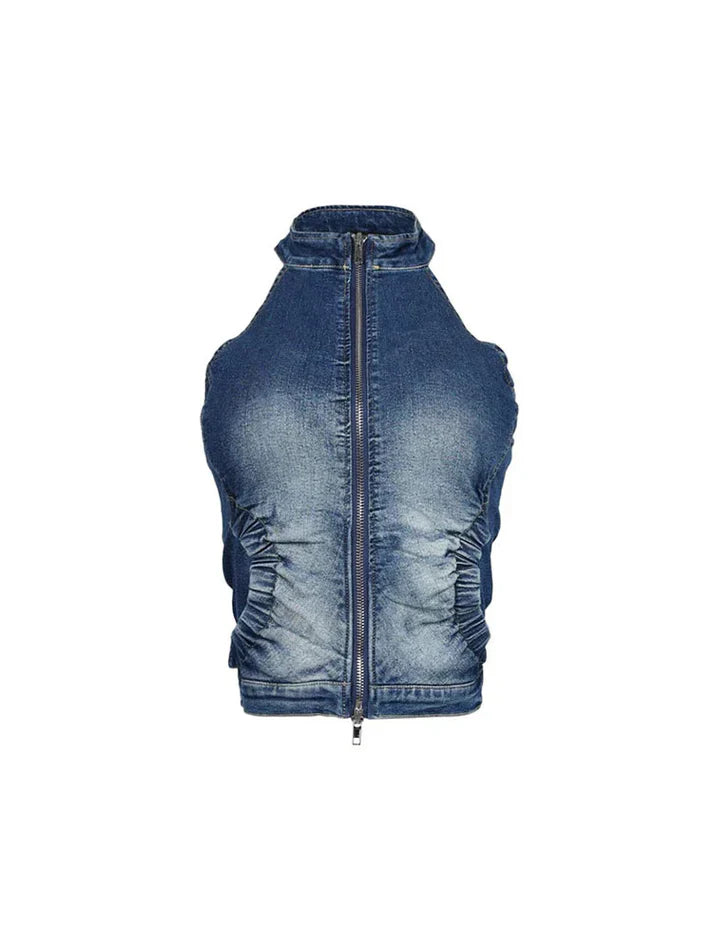 Ruched Denim Top And Shorts Sets