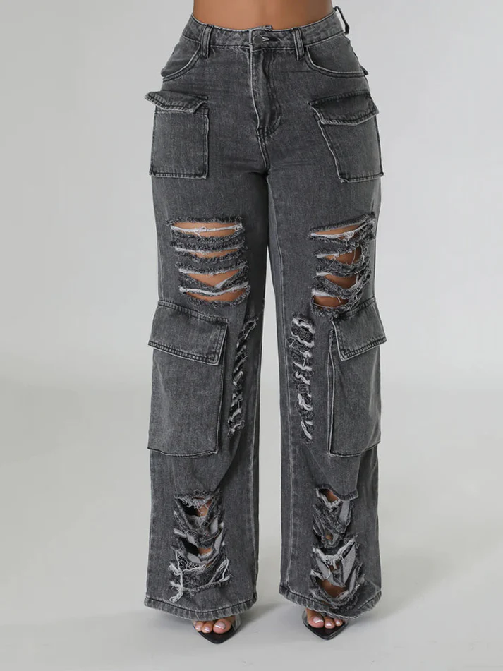 Ripped Pocket High Waist Jeans