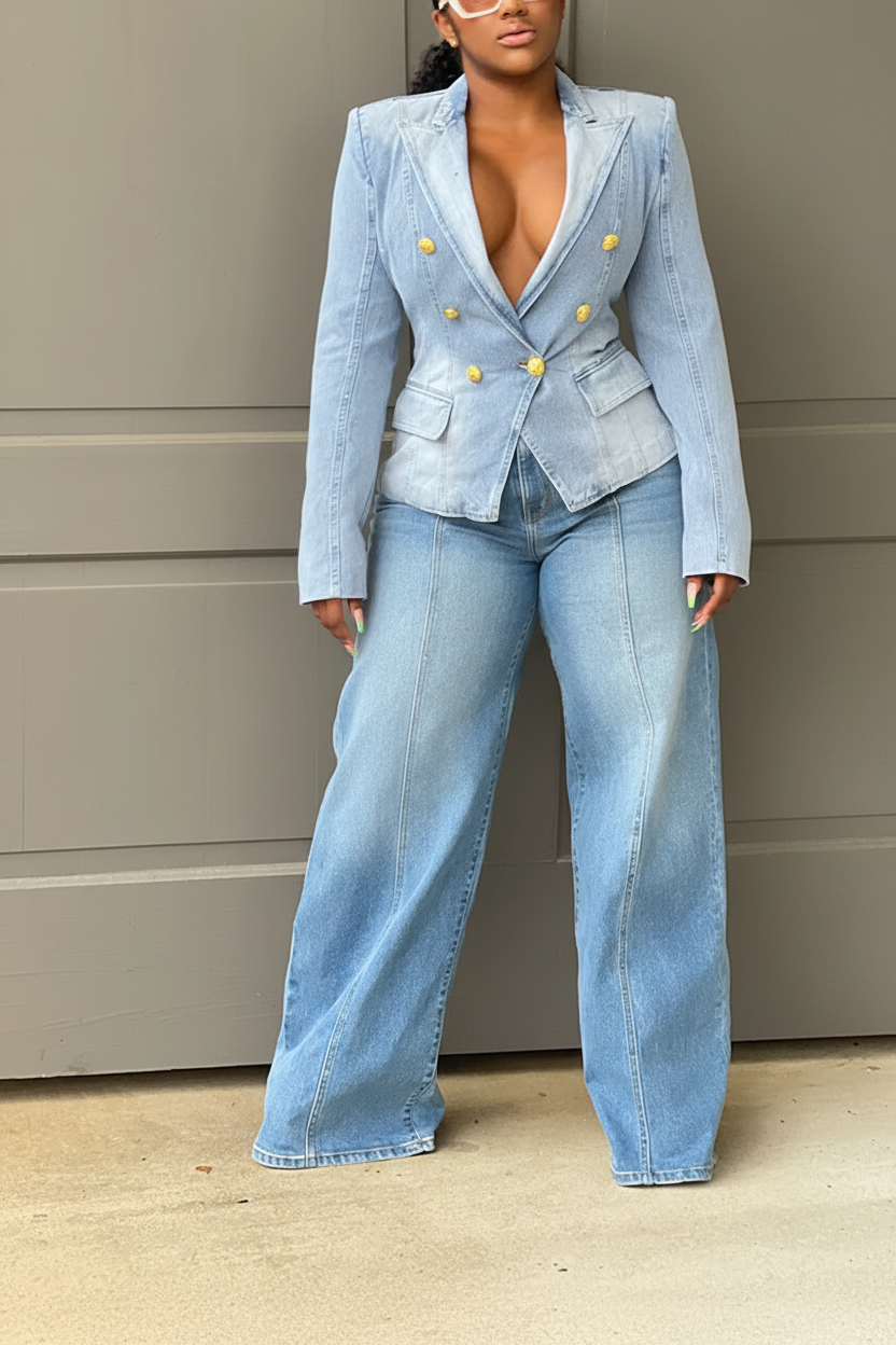 Double-breasted Denim Blazer Jackets