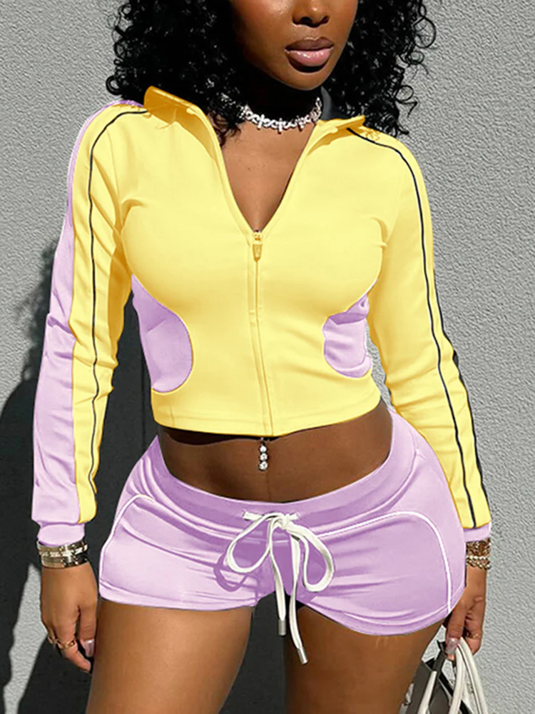 Zip Jacket Shorts Workout Sets