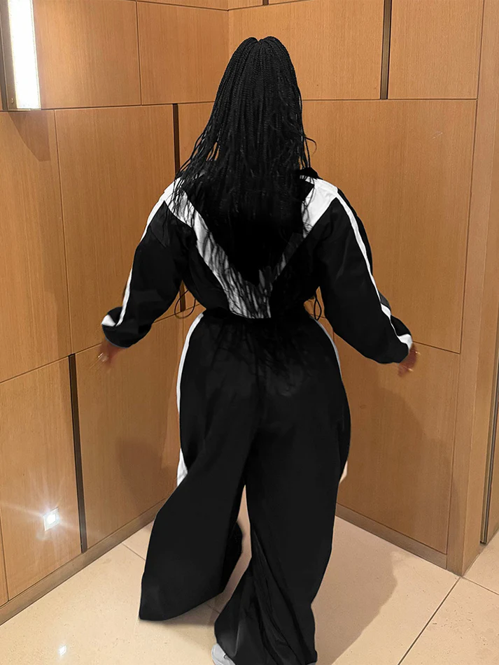 Sporty Crop Jacket Wide Pants Sets