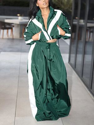 Sporty Crop Jacket Wide Pants Sets