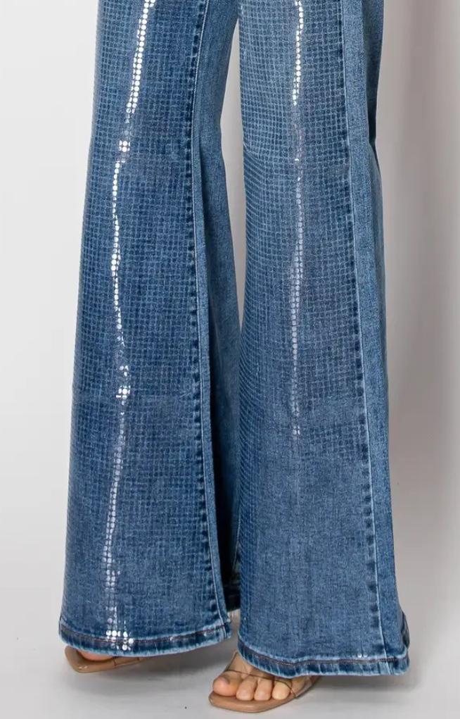 Sequin High-Waisted Jeans