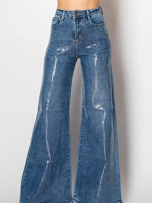Sequin High-Waisted Jeans