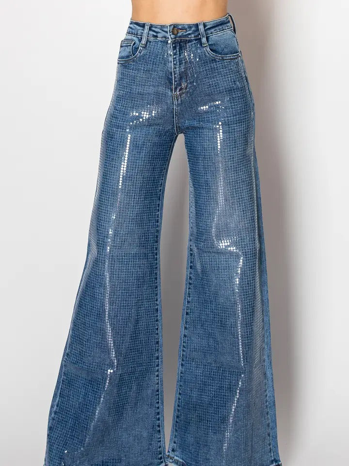 Sequin High-Waisted Jeans