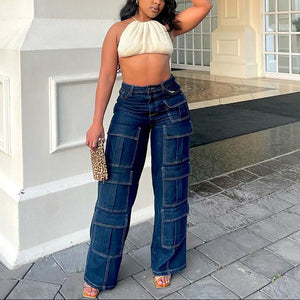 Multi-Pocket High-Waisted Jeans