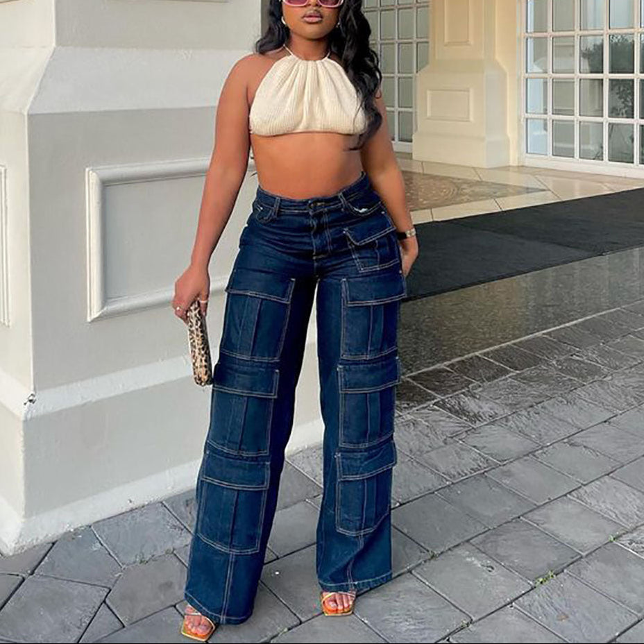 Multi-Pocket High-Waisted Jeans
