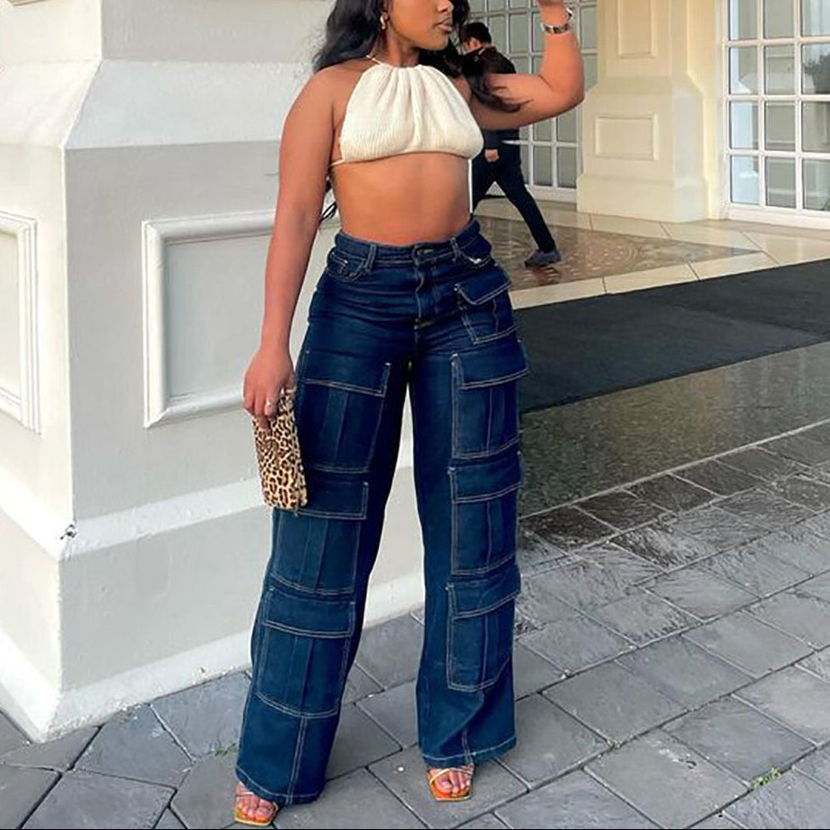 Multi-Pocket High-Waisted Jeans