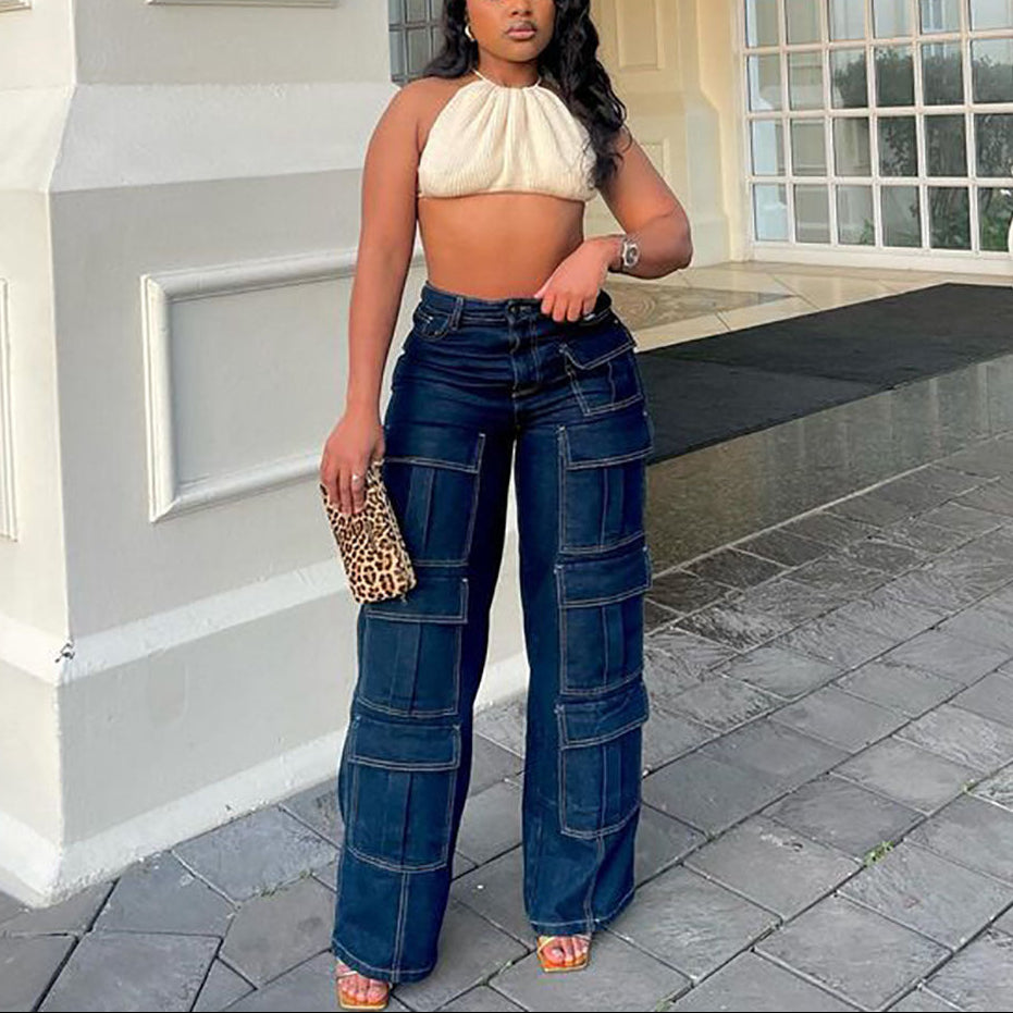 Multi-Pocket High-Waisted Jeans