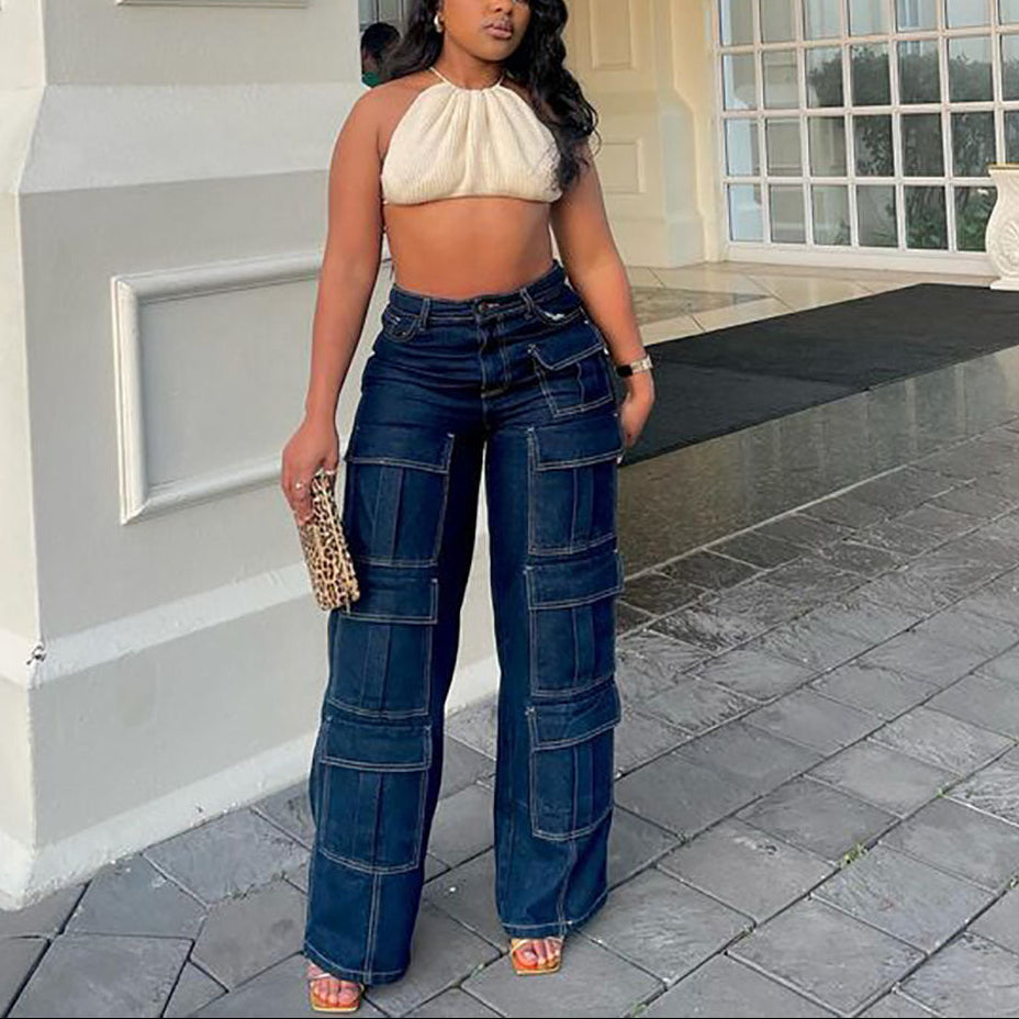 Multi-Pocket High-Waisted Jeans