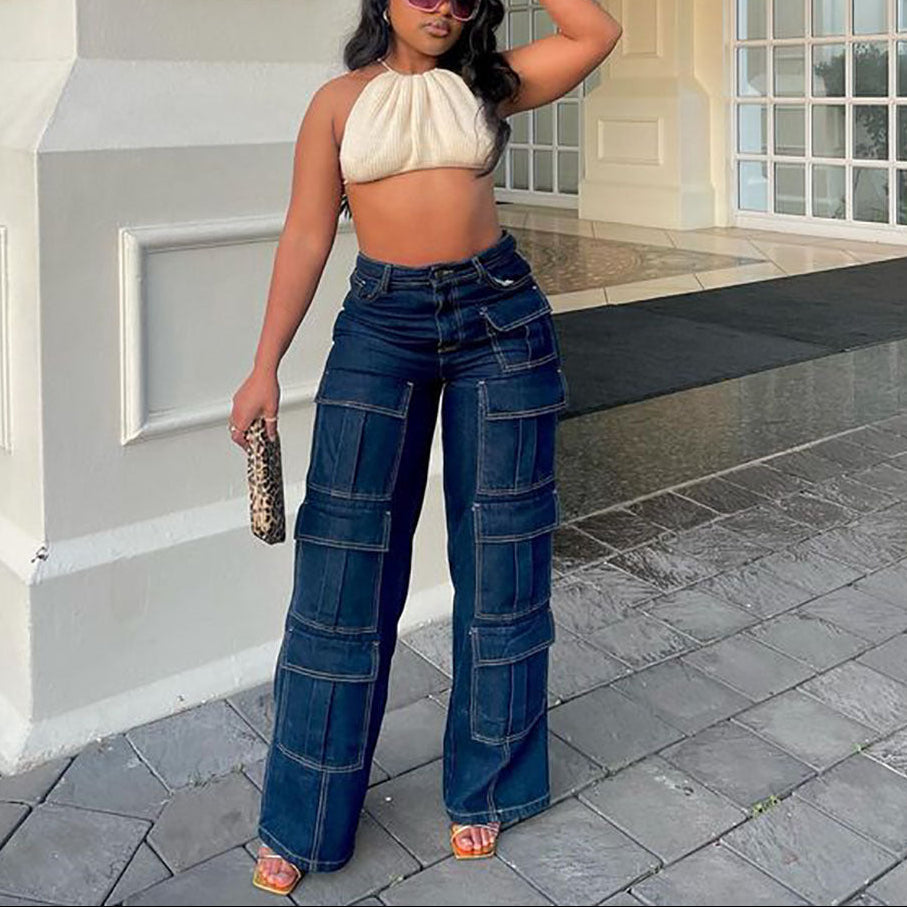 Multi-Pocket High-Waisted Jeans