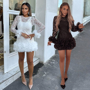 Lace Round Neck Dress with Short Skirt