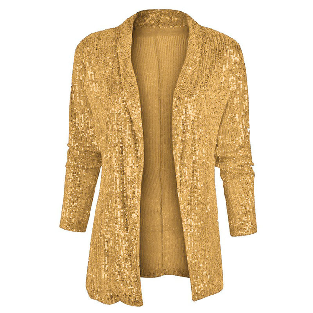 Sequin-Embellished Long-Sleeved Solid-Color Jacket