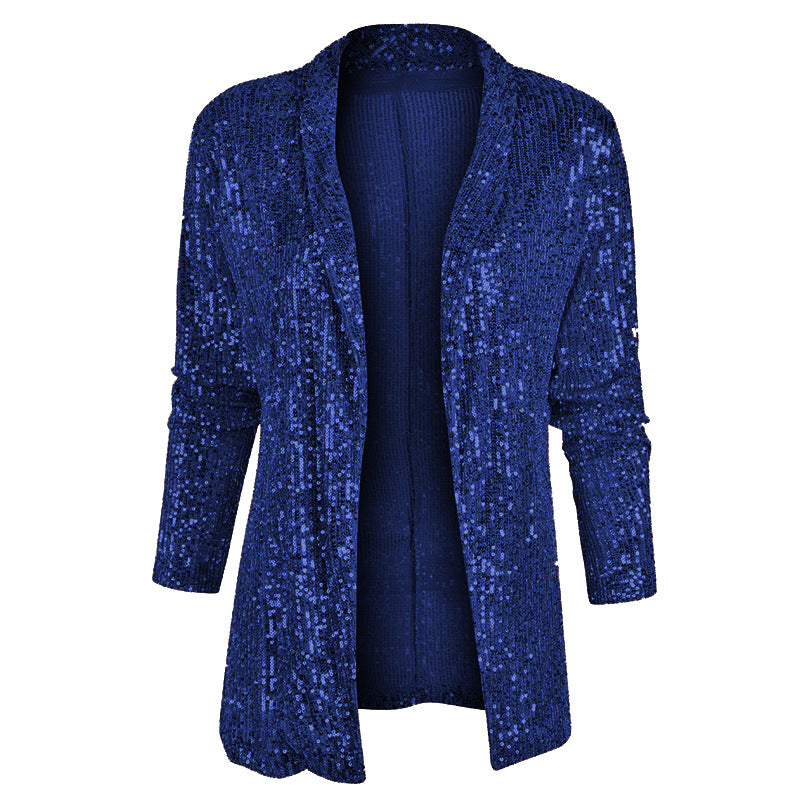 Sequin-Embellished Long-Sleeved Solid-Color Jacket