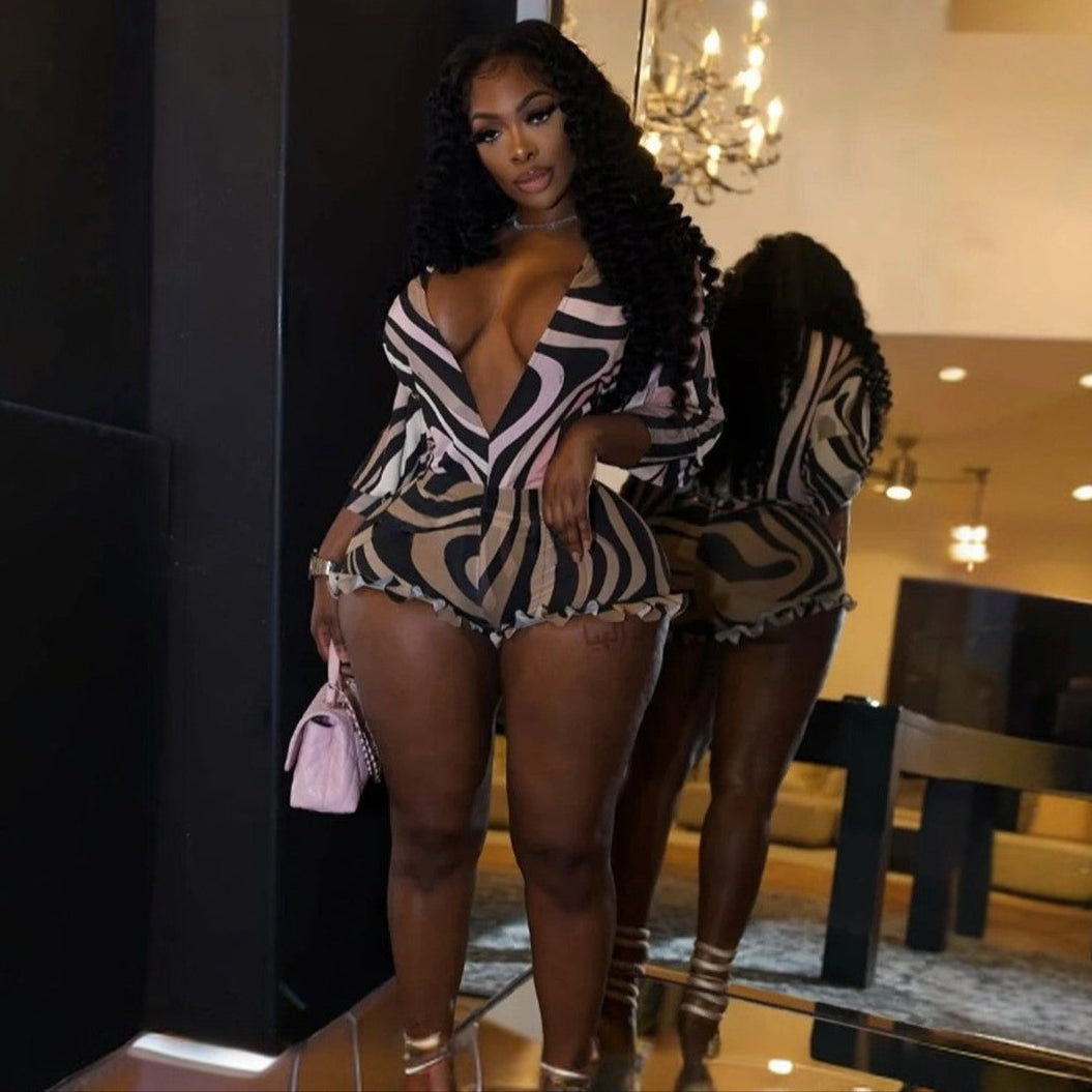Swirl V-Neck Shorts Set