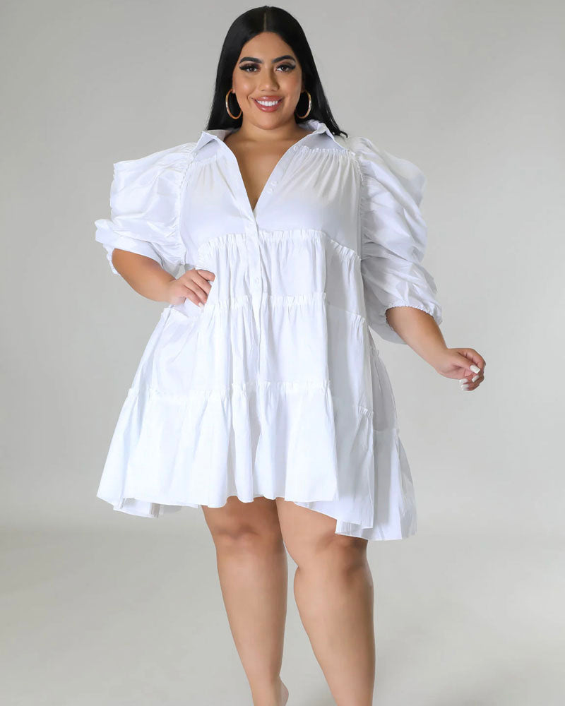 Angel Puff Sleeve Dress WHITE