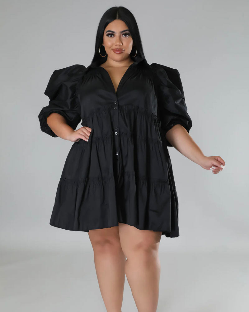 Angel Puff Sleeve Dress BLACK