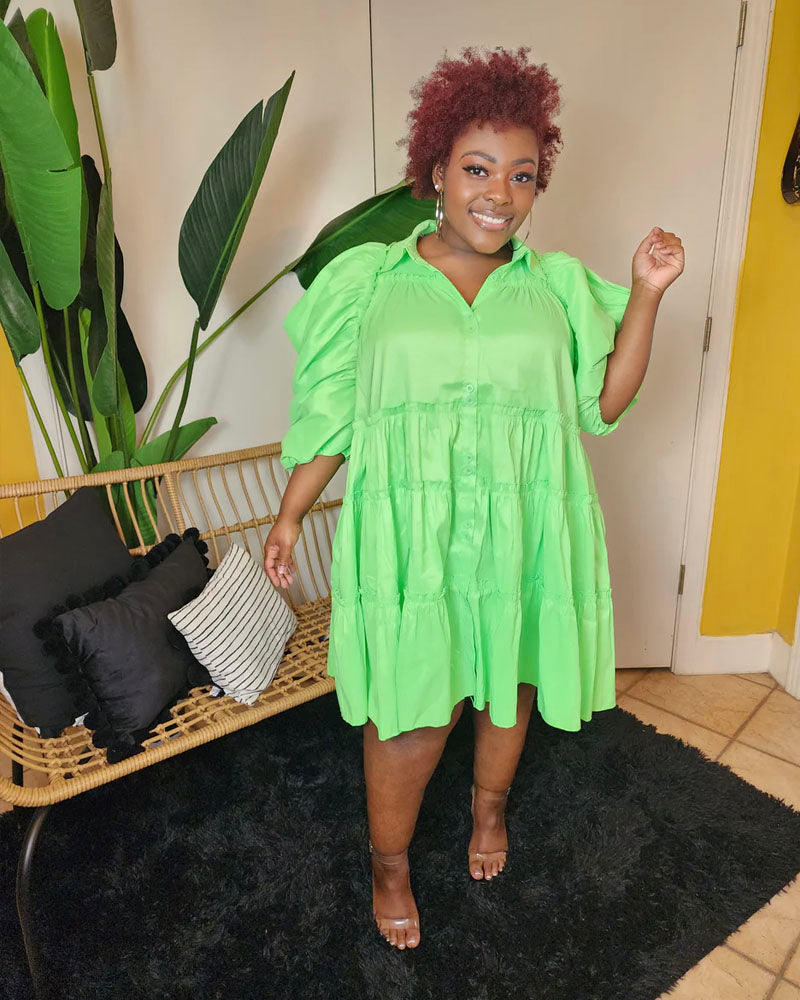 Angel Puff Sleeve Dress GREEN
