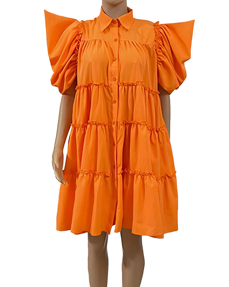 Angel Puff Sleeve Dress ORANGE