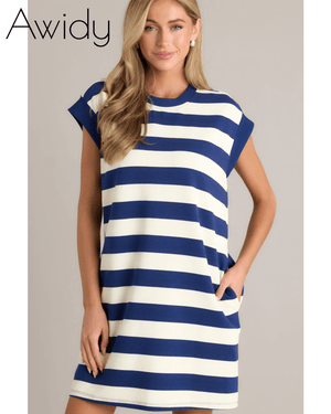 Harmony Horizon Striped Cap Sleeve Mini Dress