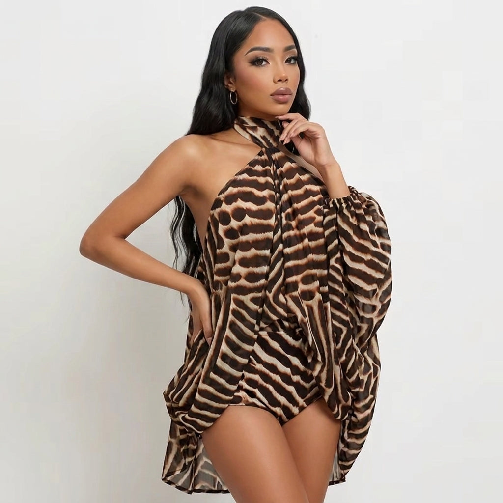 Animal Print Dress and Shorts Set
