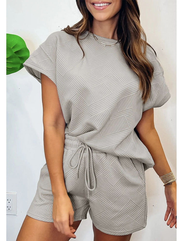 At The Park Textured Short Set Grey